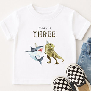 Shark & Dino 3rd Birthday Shirt, T-rex Shark Party T-Shirt