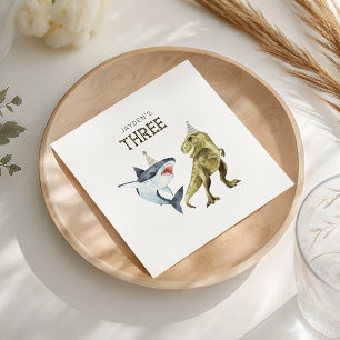 Shark & Dino 3rd Birthday, T-rex Shark Party  Napkins
