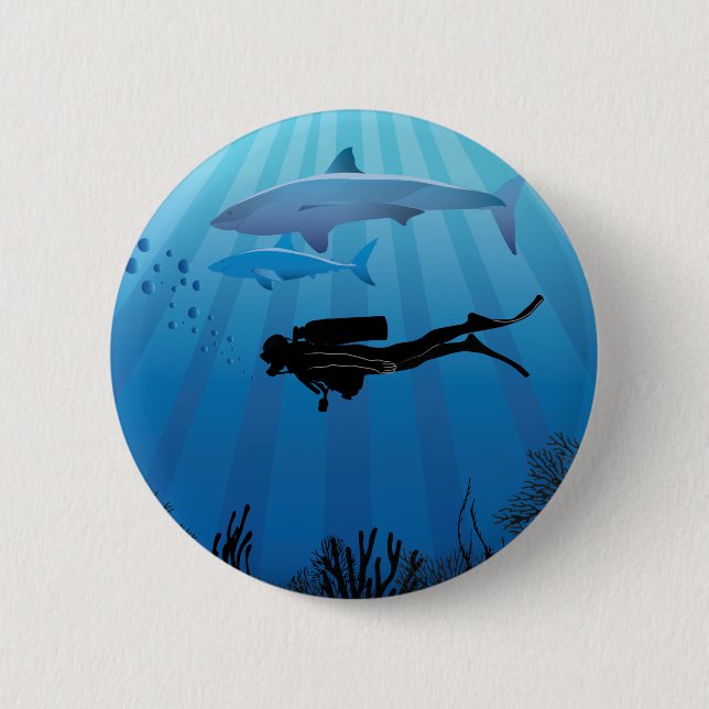 Shark Diving Scuba Diver Button (Front)