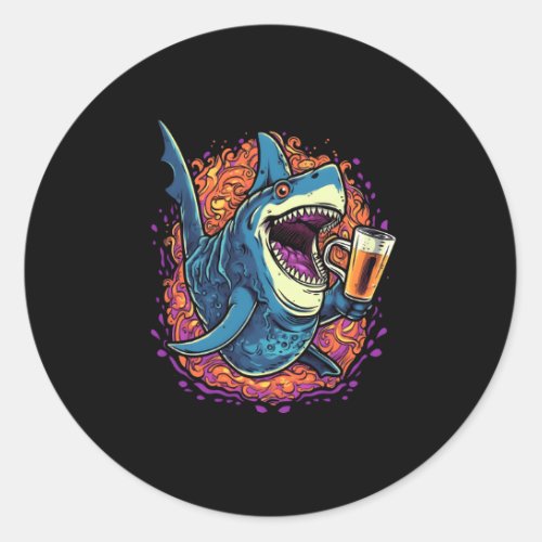 Shark Drinking Beer Sea Ocean Animal Shark Classic Round Sticker