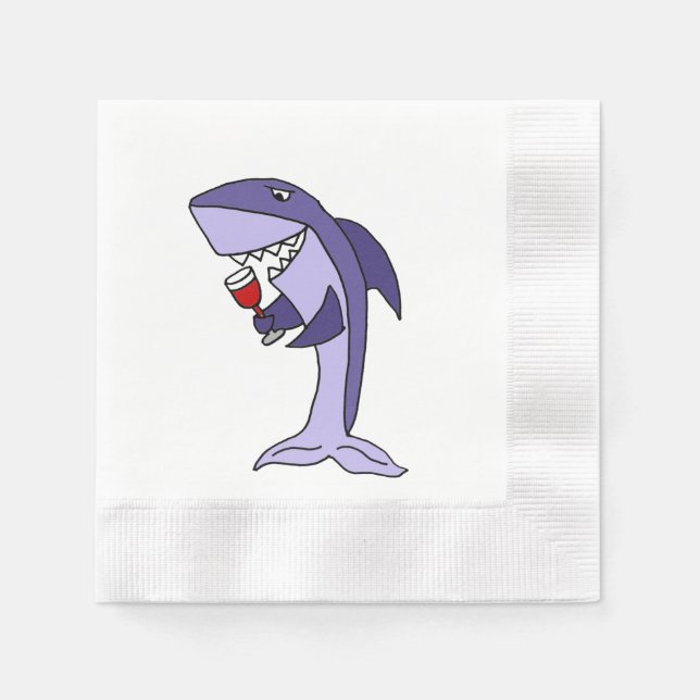 Shark Drinking Red Wine Paper Napkins (Front)