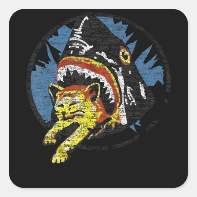 Shark Eating A Cat Funny Shark Gifts Square Sticker (Front)