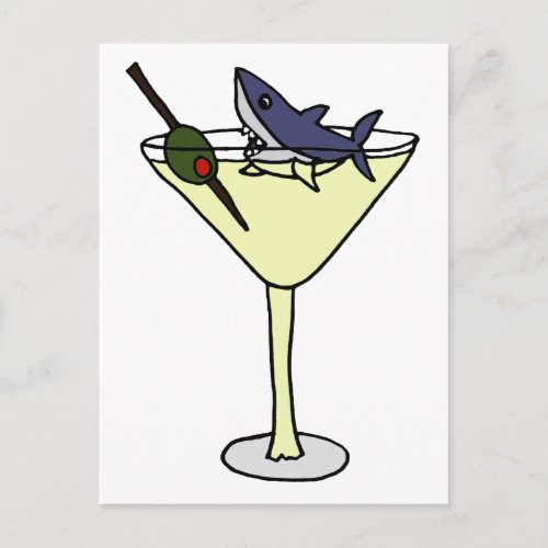 Shark Eating Martini Olive Postcard
