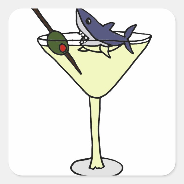 Shark Eating Martini Olive Square Sticker (Front)