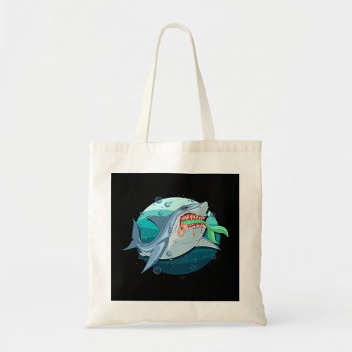 Shark Eating Mermaid Funny Mythical Creature Lover Tote Bag