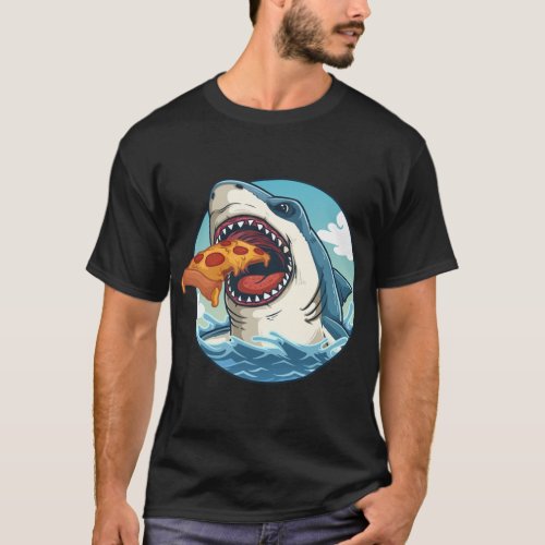 Shark Eating Pizza For Kids Birthday Party Gift T_Shirt