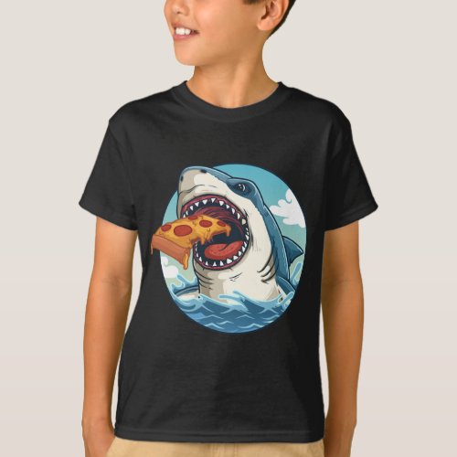 Shark Eating Pizza For Kids Birthday Party Gift T_Shirt