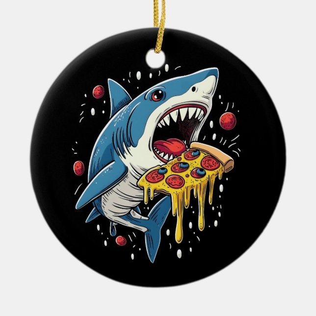Shark Eating Pizza Funny Pizza Lover  Ceramic Ornament (Front)