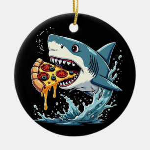 Shark Eating Pizza Funny Pizza Lover  Ceramic Ornament