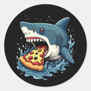 Shark Eating Pizza Funny Pizza Lover Classic Round Sticker