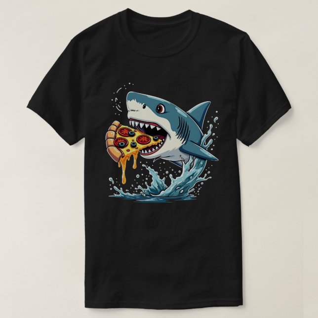 Shark Eating Pizza Funny Pizza Lover  T-Shirt (Design Front)