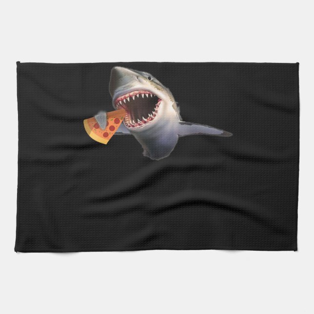Shark Eating Pizza Shark Lovers Funny Gifts Kitchen Towel (Horizontal)