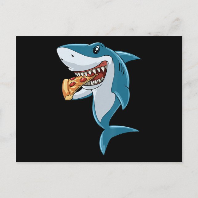 Shark Eating Pizza Shark Lovers Pizza Lovers Announcement Postcard (Front)