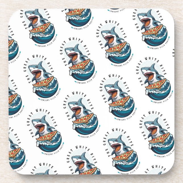 Shark Eating Pizza | The Great White Bite Jawsome  Beverage Coaster (Front)