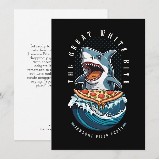Shark Eating Pizza | The Great White Bite Jawsome  Invitation (Front/Back)