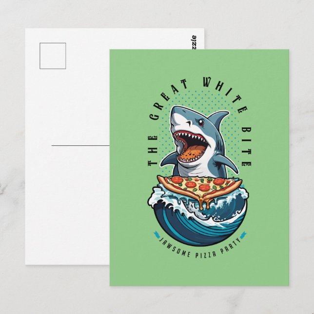 Shark Eating Pizza | The Great White Bite Jawsome  Postcard (Front/Back)