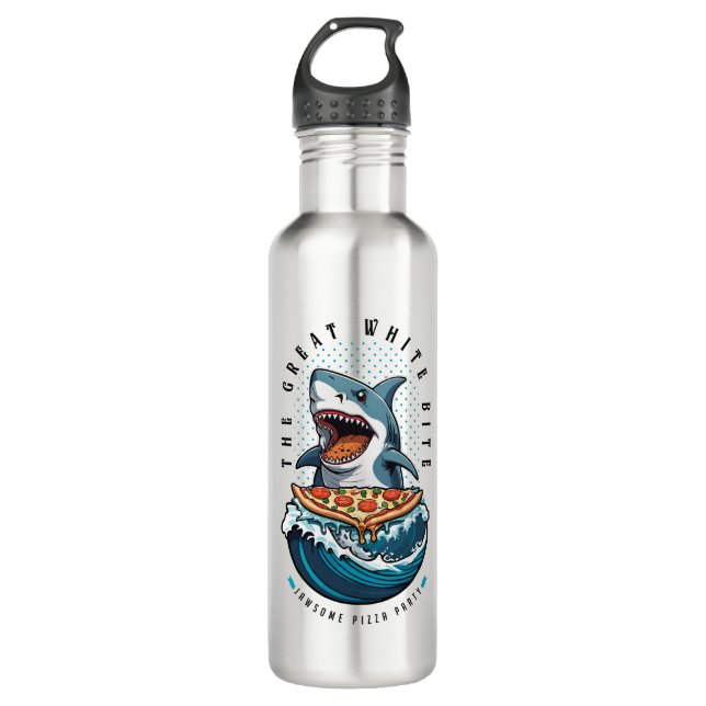 Shark Eating Pizza | The Great White Bite Jawsome  Stainless Steel Water Bottle (Front)
