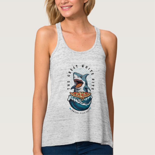 Shark Eating Pizza | The Great White Bite Jawsome  Tank Top (Front)
