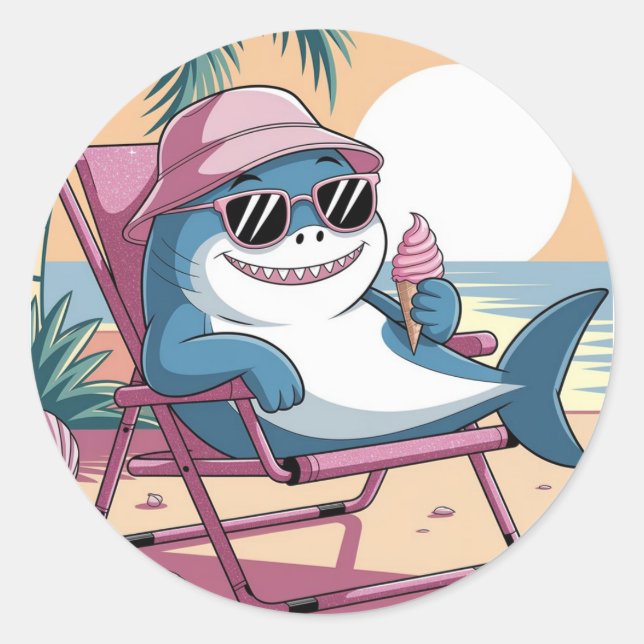 Shark eating summer ice-cream  square sticker (Front)