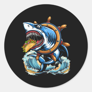Shark Eating Taco Christmas Sea Animal Lover Kids Classic Round Sticker