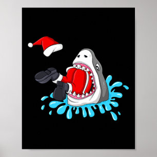 Shark Eats Santa Claus Christmas Boys Girls Kids X Poster