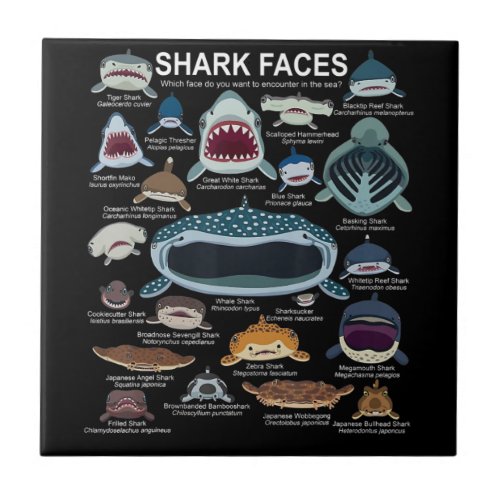 Shark Faces Which Face Do You Want To Encounter Ceramic Tile