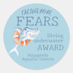 Shark facing your fears beginners swimming award classic round sticker