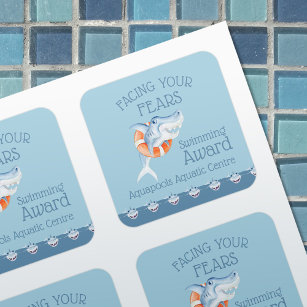 Shark facing your fears beginners swimming award square sticker