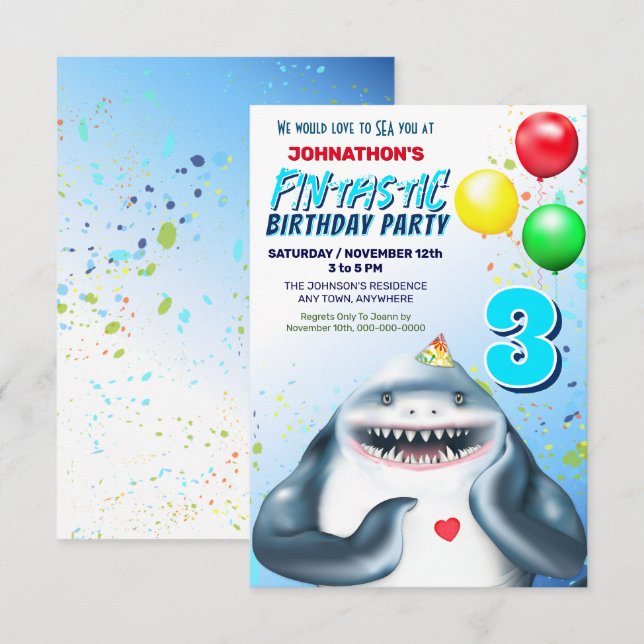 Shark Fantastic Kids Birthday Party Invitation (Front/Back)