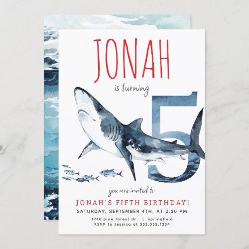 Shark Fifth Birthday Invitation