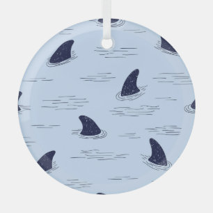 Shark Fin Ocean Pattern Glass Ornament