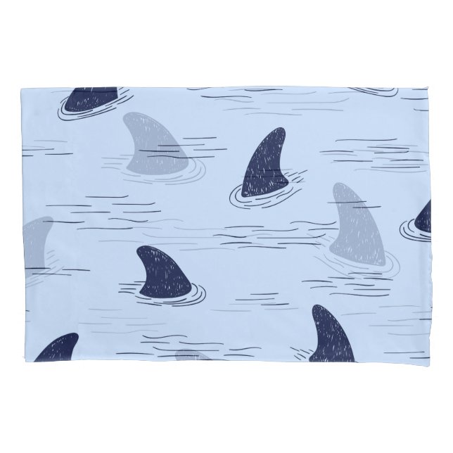Shark Fin Ocean Pattern Pillow Case (Front)