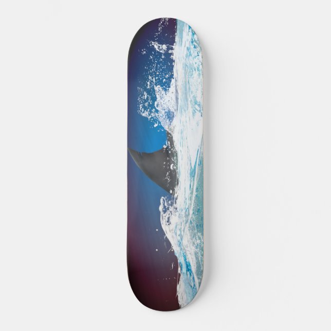 Shark Fin Ominous Dark Blood Red Night Sky Ocean Skateboard (Front)