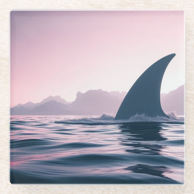 Shark Fin Power Glass Coaster (Front)