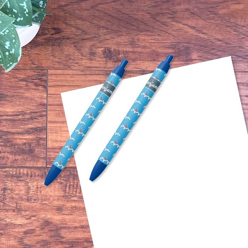 Shark fins pattern kid blue pen with name