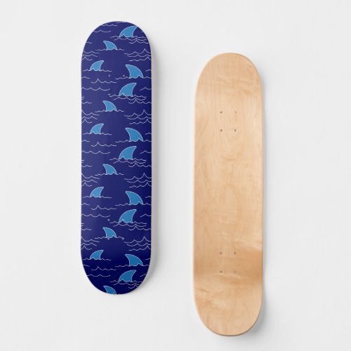 Shark Fins Patterned Navy Blue Skateboard