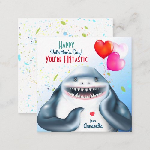 Shark Fintastic Kids Classroom Valentines Card