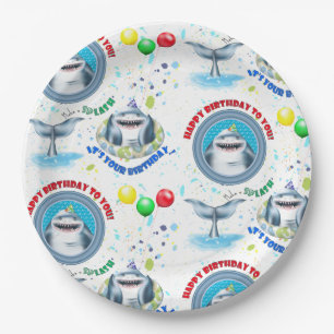Shark Fintastic Pool Party Kids Birthday Paper Plates