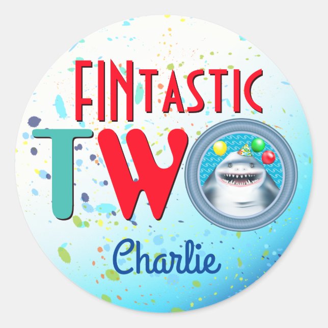 Shark Fintastic Second Birthday Classic Round Sticker (Front)