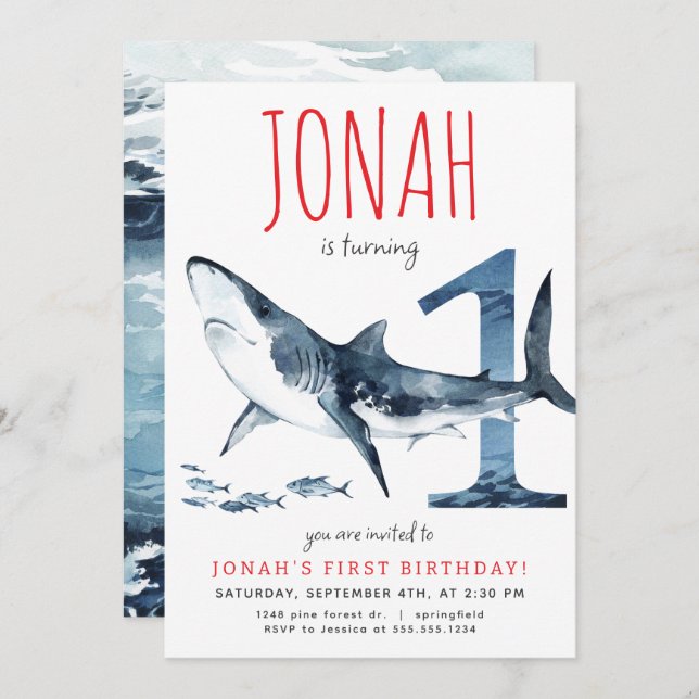 Shark First Birthday Invitation (Front/Back)
