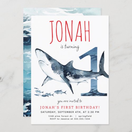 Shark First Birthday Invitation