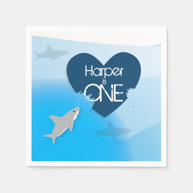 Shark First Birthday Party Paper Napkins (Front)