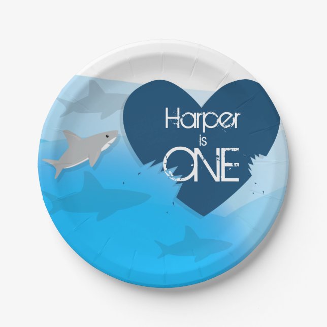 Shark First Birthday Party Paper Plate (Front)
