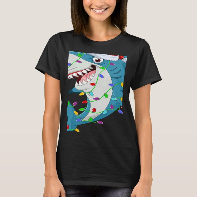 Shark Fish   Christmas Lights Santa Shark Xmas T-Shirt (Front)