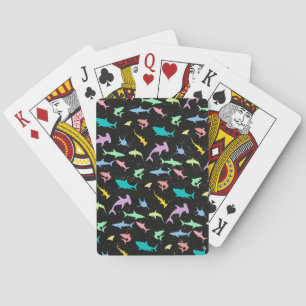 Shark fish colorful shadow on Dark galaxy Space Poker Cards