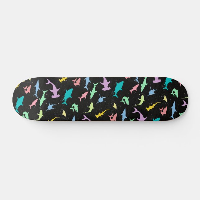 Shark fish colorful shadow on Dark galaxy Space Skateboard (Horz)