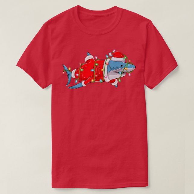 Shark Fish Lover Christmas Lights Santa Merry Shar T-Shirt (Design Front)