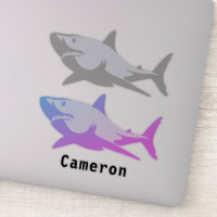 Shark Fish Marine Animal Gray & Colored Add Name Sticker