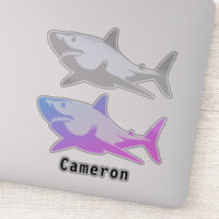 Shark Fish Marine Animal Gray & Colored Add Name Sticker