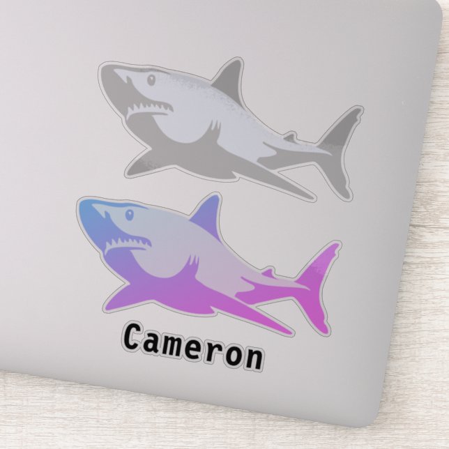 Shark Fish Marine Animal Gray & Colored Add Name Sticker (Detail)